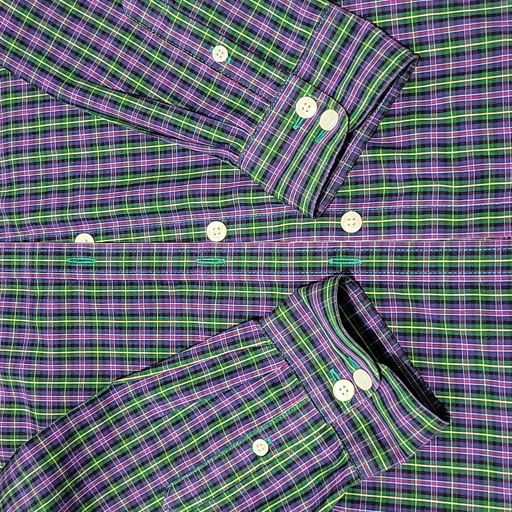 L.L. Bean Women's Purple Green Yellow Plaid Button Down Blouse Medium - Picture 3 of 5